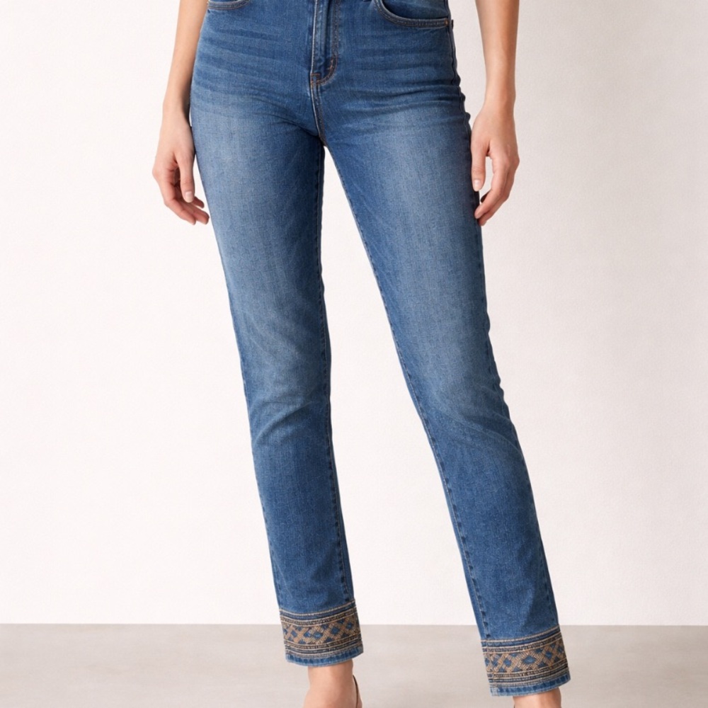 Anne Klein Embroidered Hem Skinny Crop “Missy” Jeans